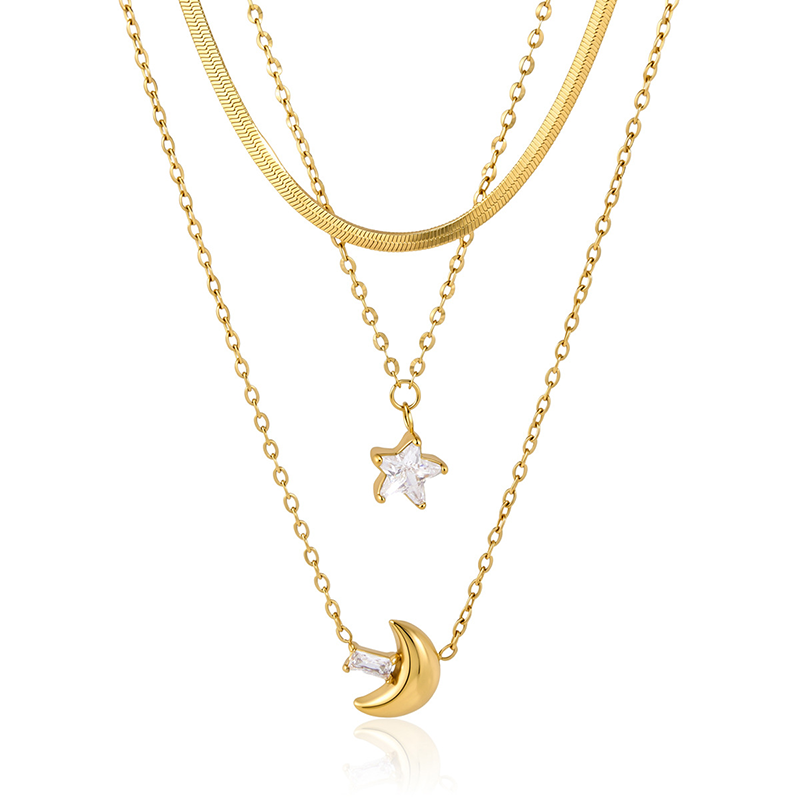 Gold Moon Star Layered Necklace