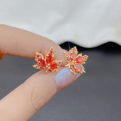 Maple Leaf Crystal Drop Earrings