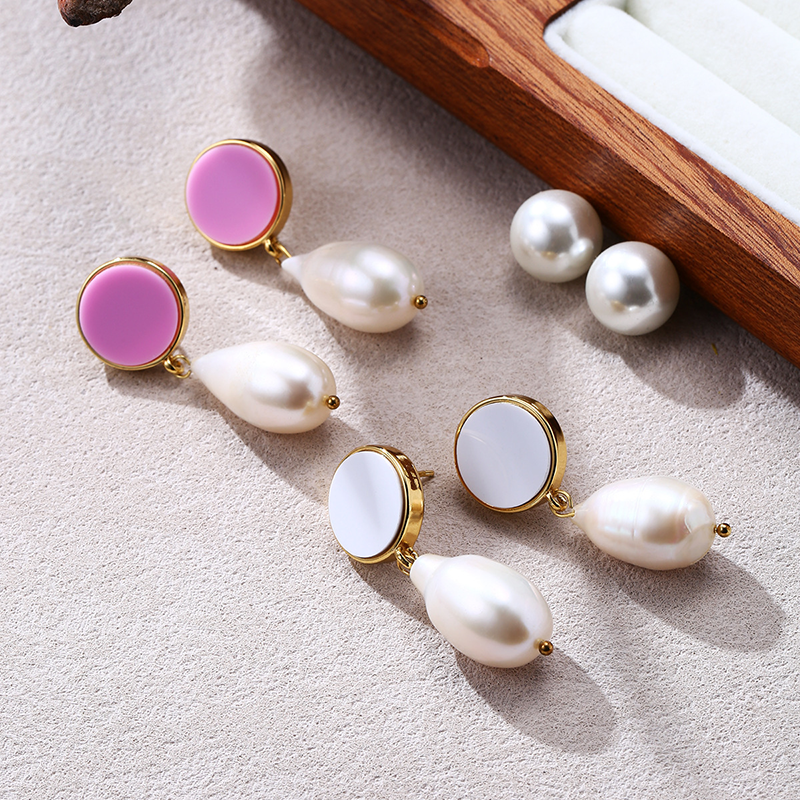 Round Stud Pearl Drop Earrings